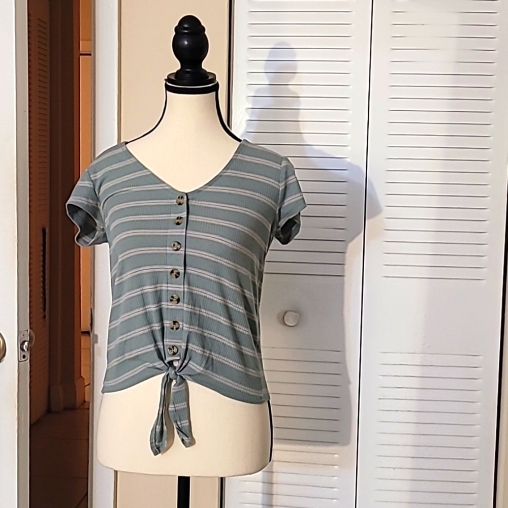Size S Green with stripes button-down tie shirt; Pink Rose brand